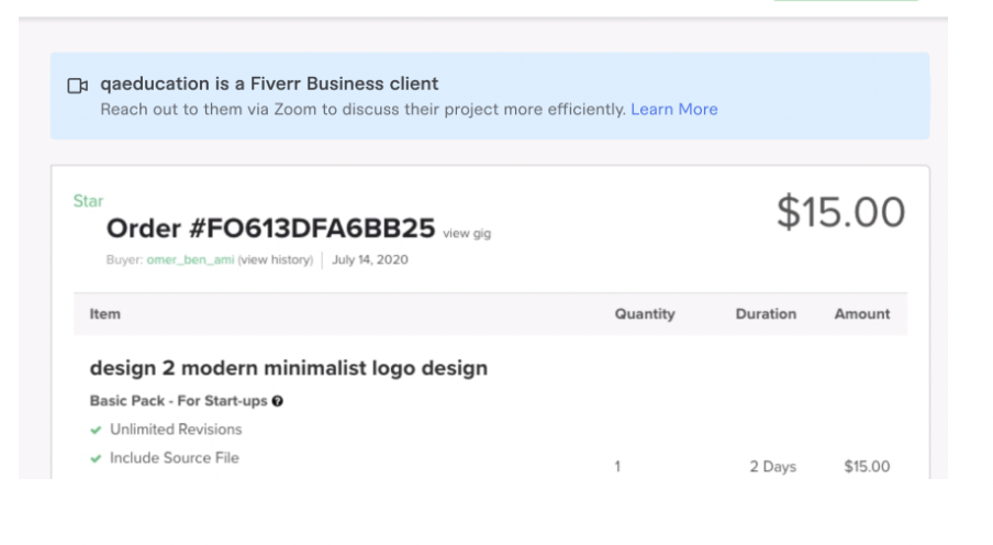 Fiverr project billing