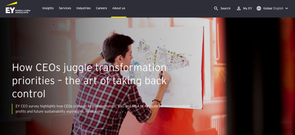 E&Y platform homepage showing key features and pricing