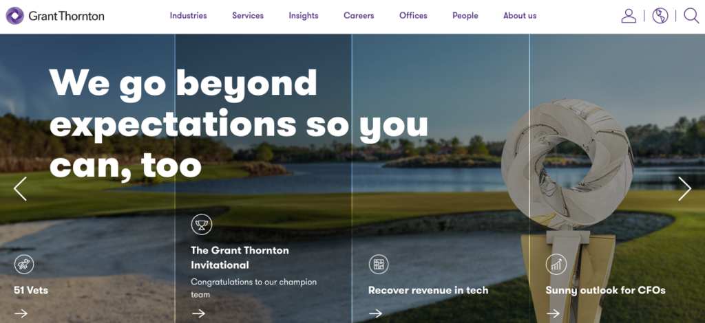Grant Thornton platform homepage showing key features and pricing