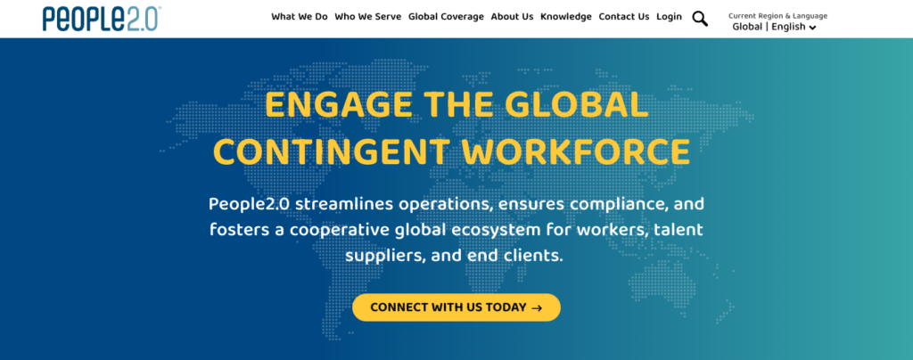 People2.0 platform homepage showing key features and pricing