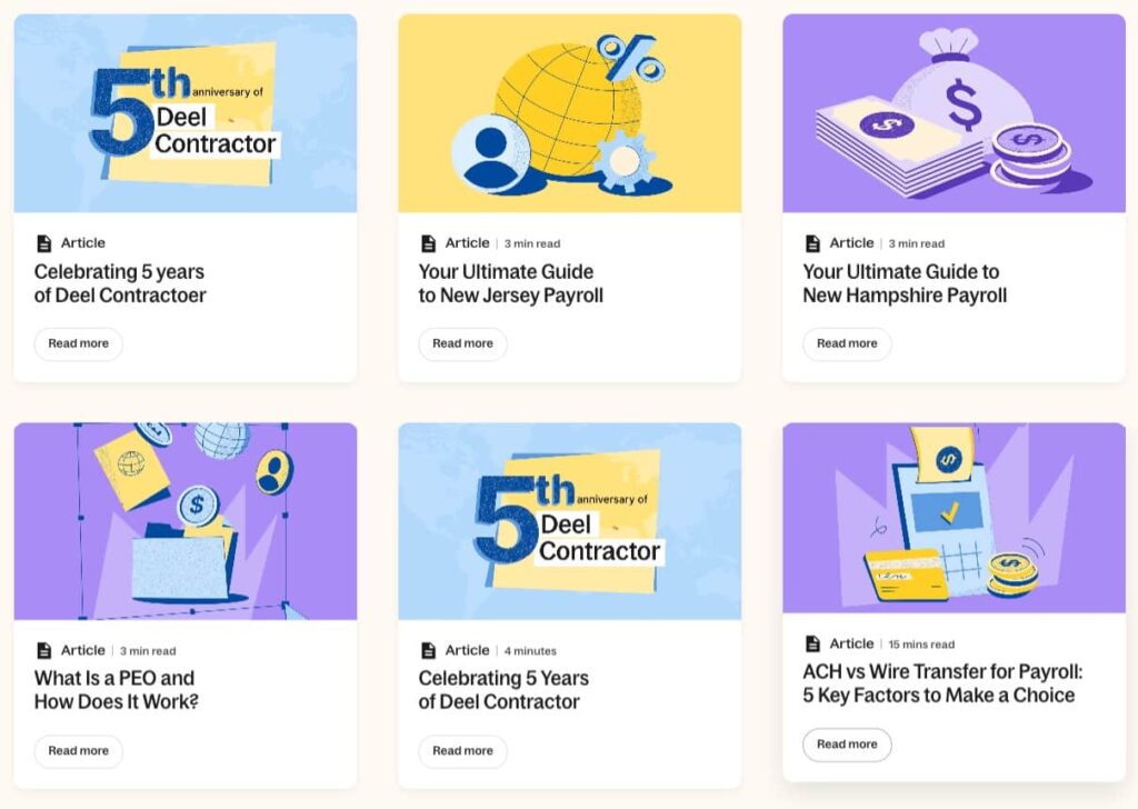Deel blog and articles feature dashboard and interface
