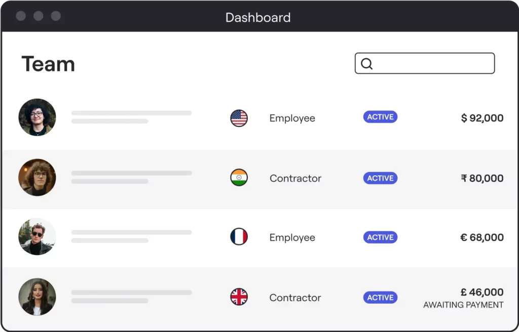 Multiplier international hiring feature dashboard and interface