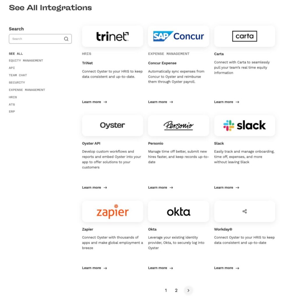 Oyster third-party software integrations and connected apps