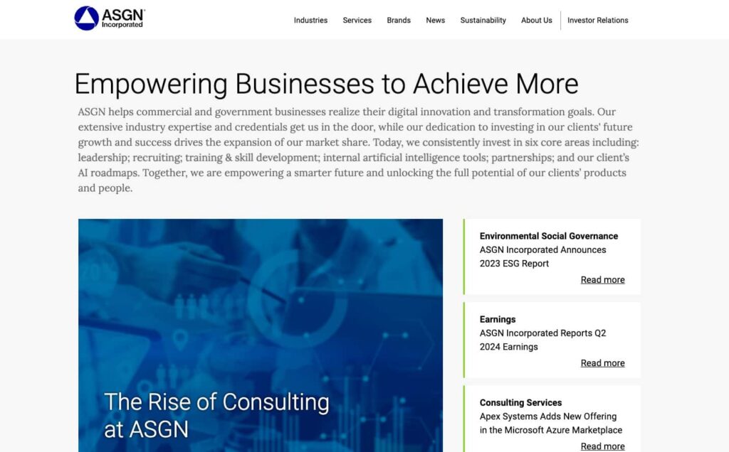 ASGN platform homepage showing key features and pricing