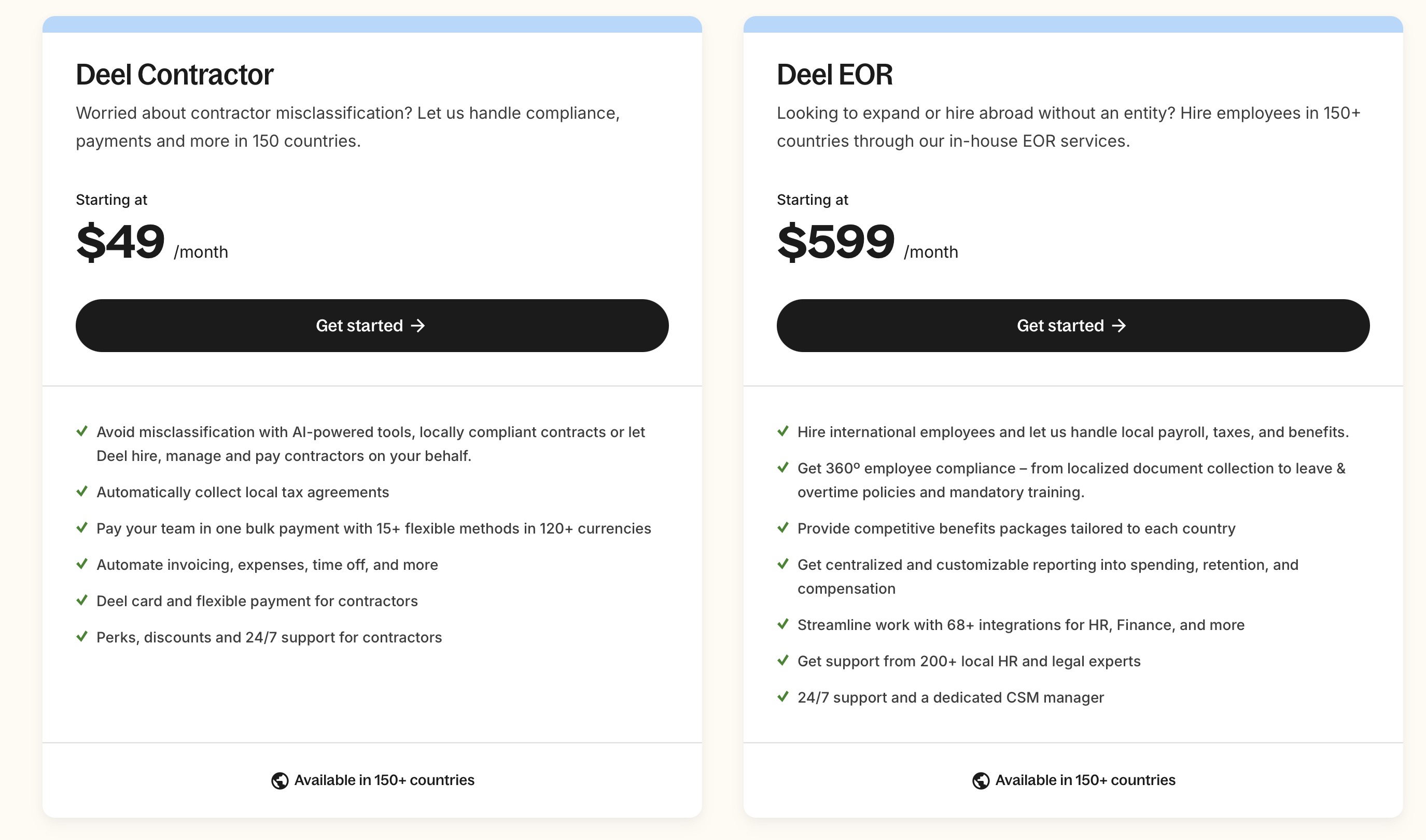 Deel pricing plans and subscription options