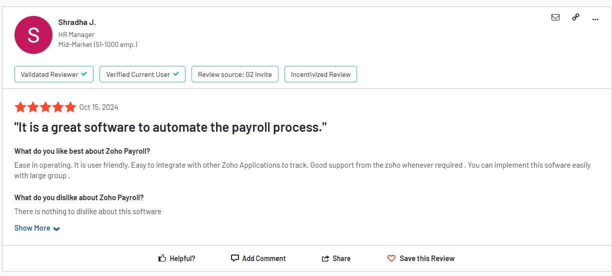 A G2 Zoho Payroll review