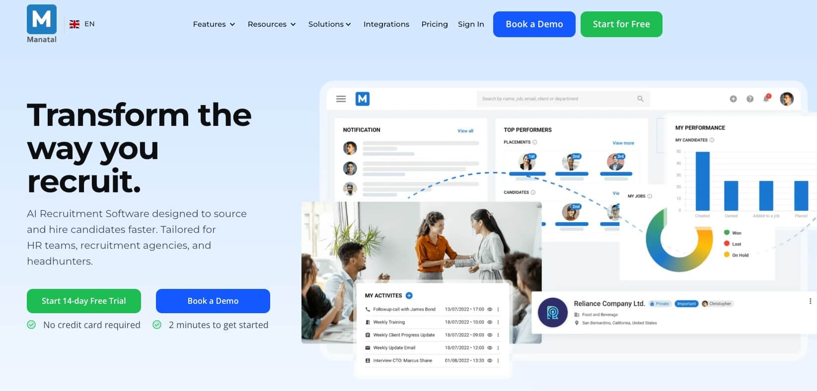 Manatal – AI-driven recruitment software offering ATS, candidate sourcing, and CRM features.