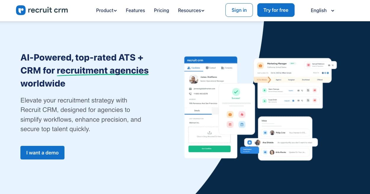Recruit CRM – All-in-one recruitment software with AI-powered sourcing, ATS, and CRM functionalities.