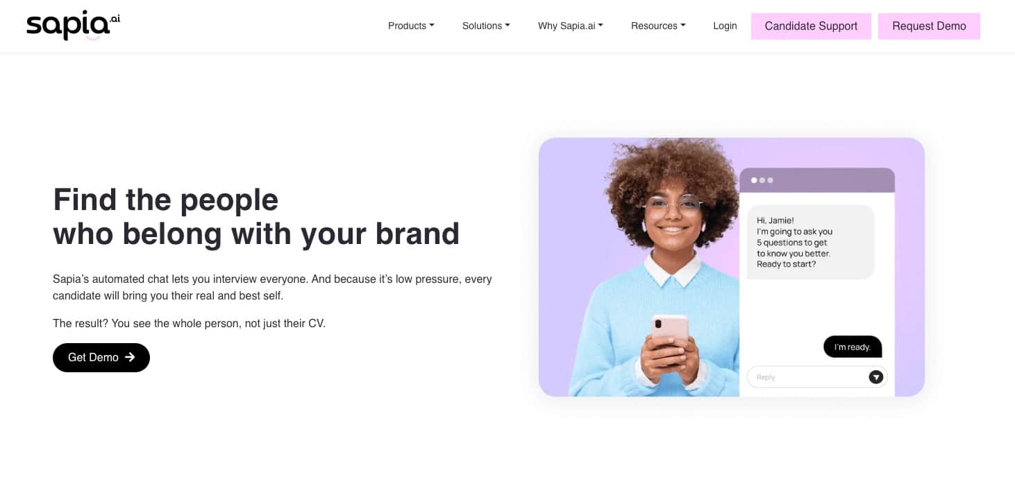 Sapia – AI hiring platform that uses chat-based candidate assessments to predict job performance.