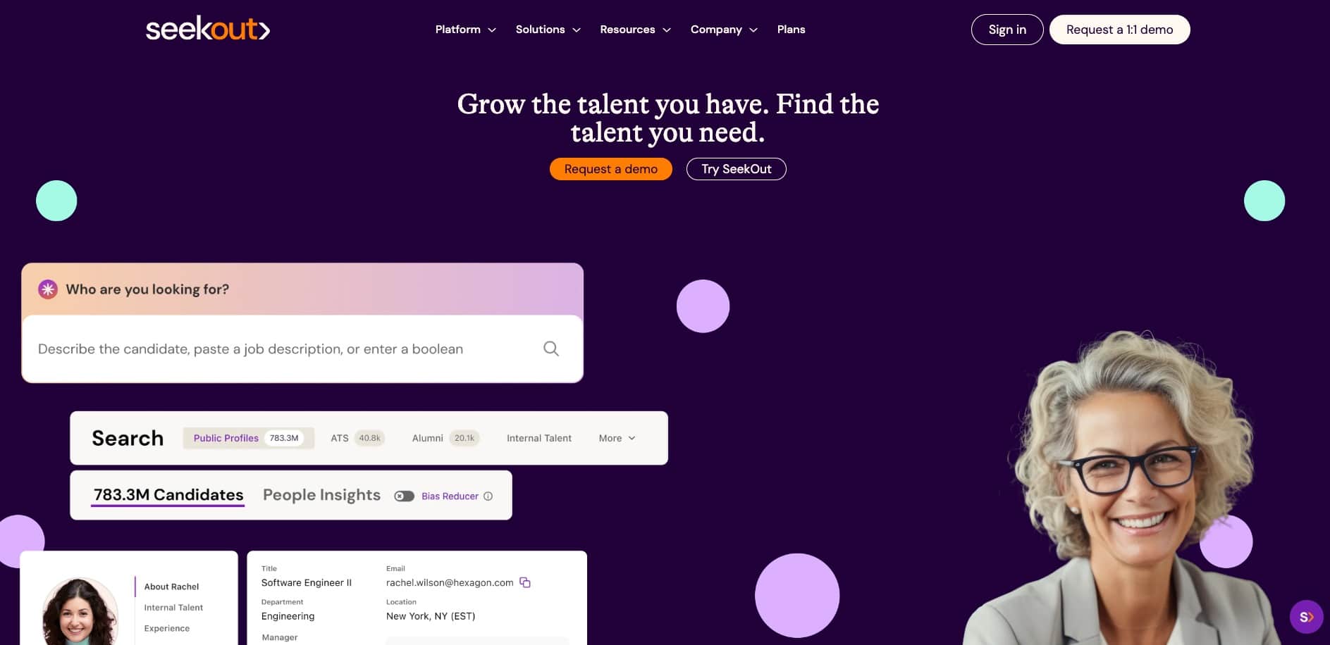 SeekOut – AI-powered talent acquisition platform specializing in sourcing diverse candidates and hard-to-find talent.