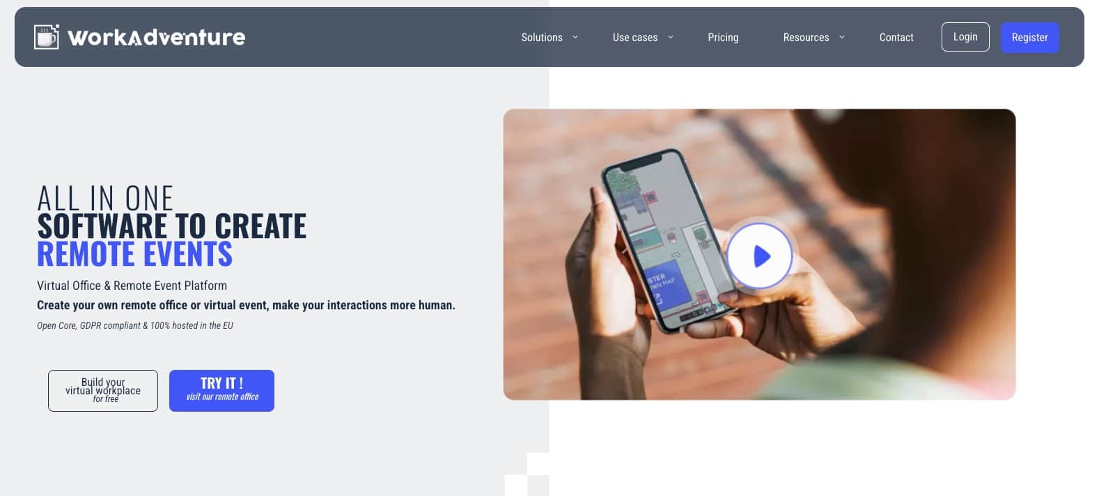 WorkAdventure, a gamified virtual office tool for team collaboration.