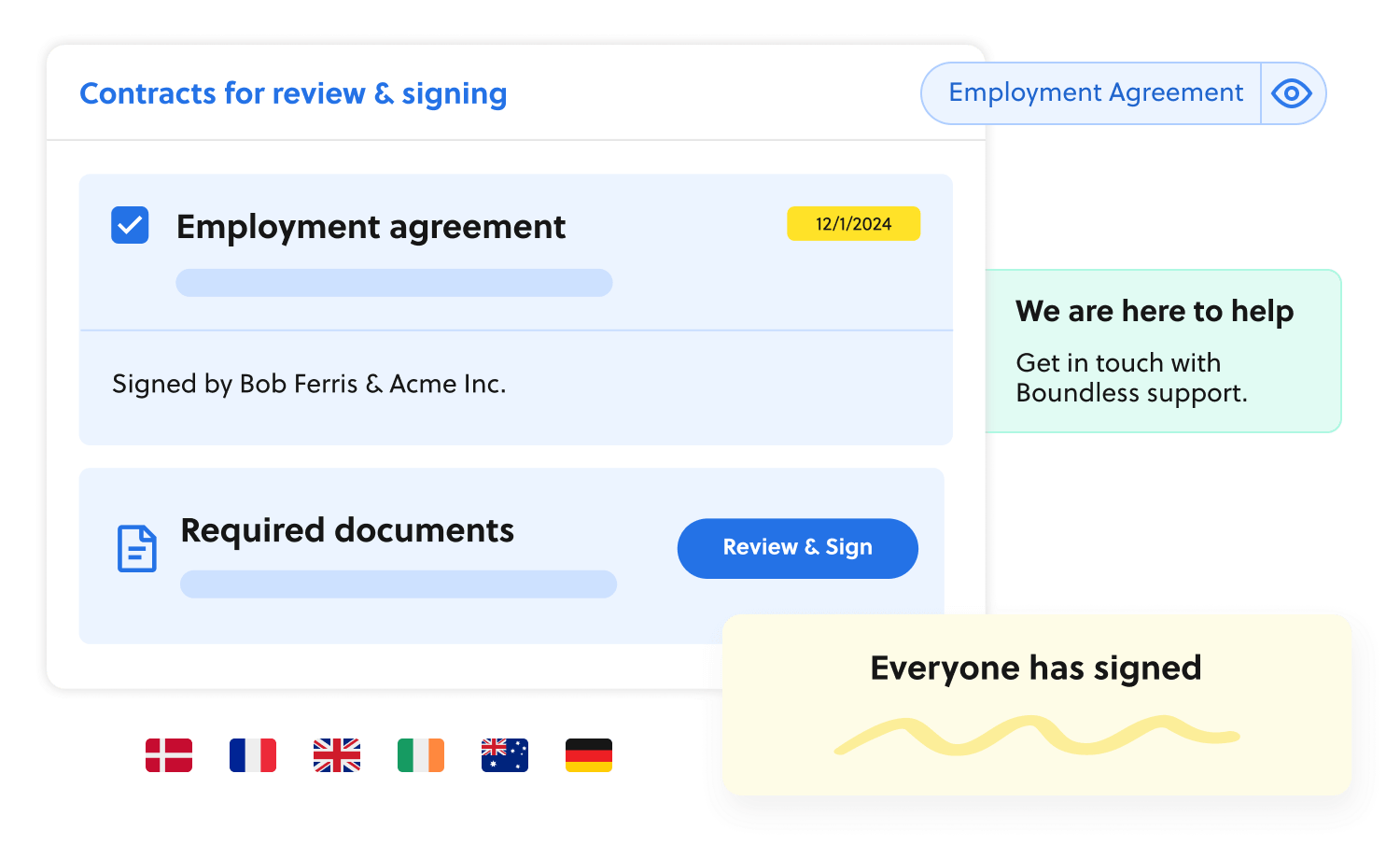 Boundless EOR Contract Management - global Employer of Record service for international hiring