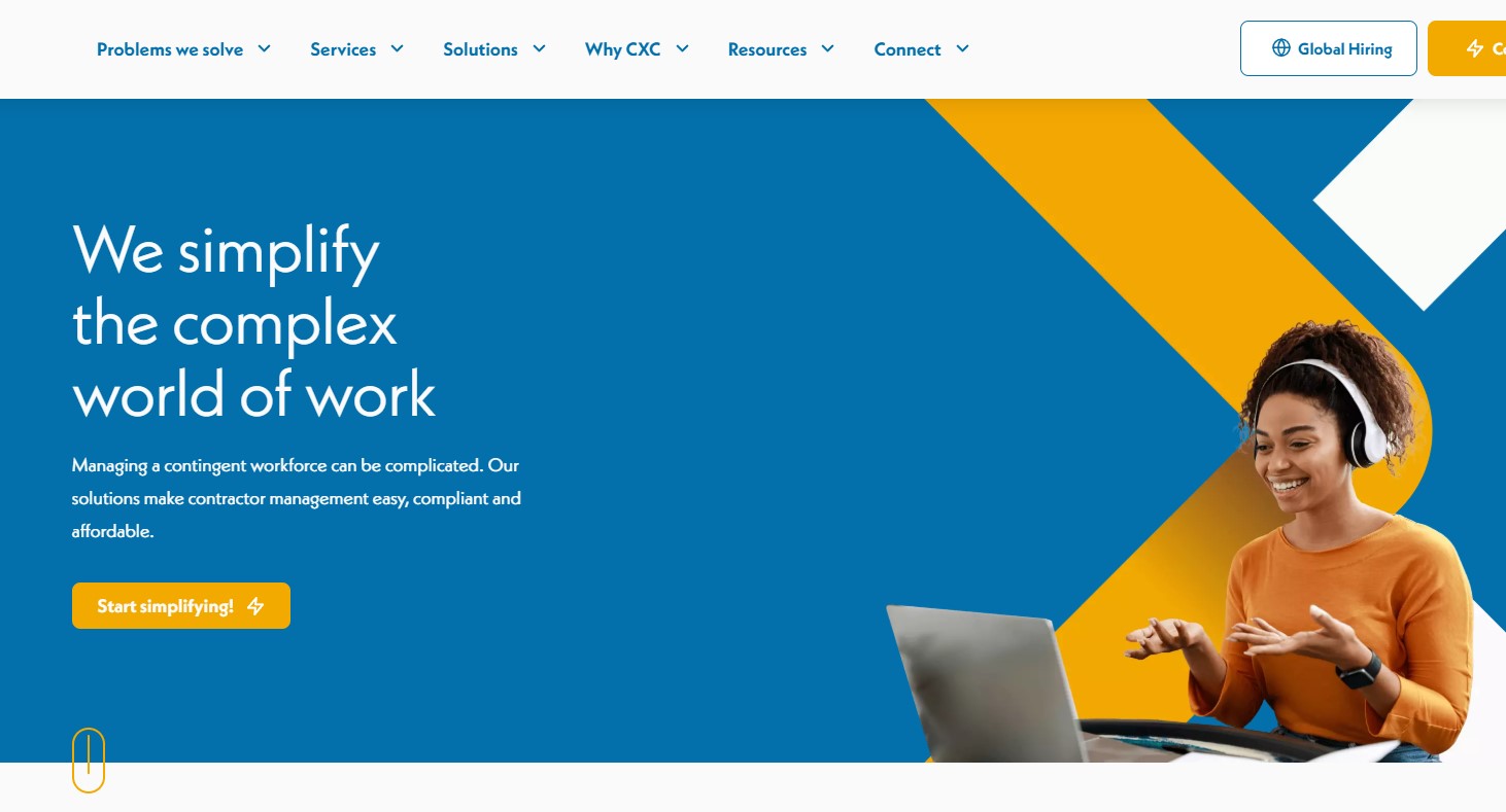 CXC Global platform homepage showing key features and pricing