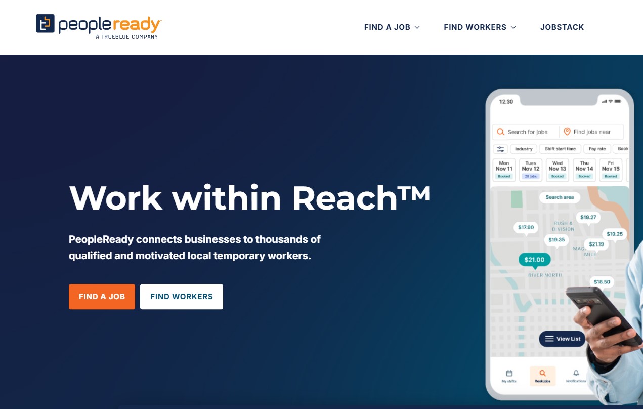 PeopleReady platform homepage showing key features and pricing
