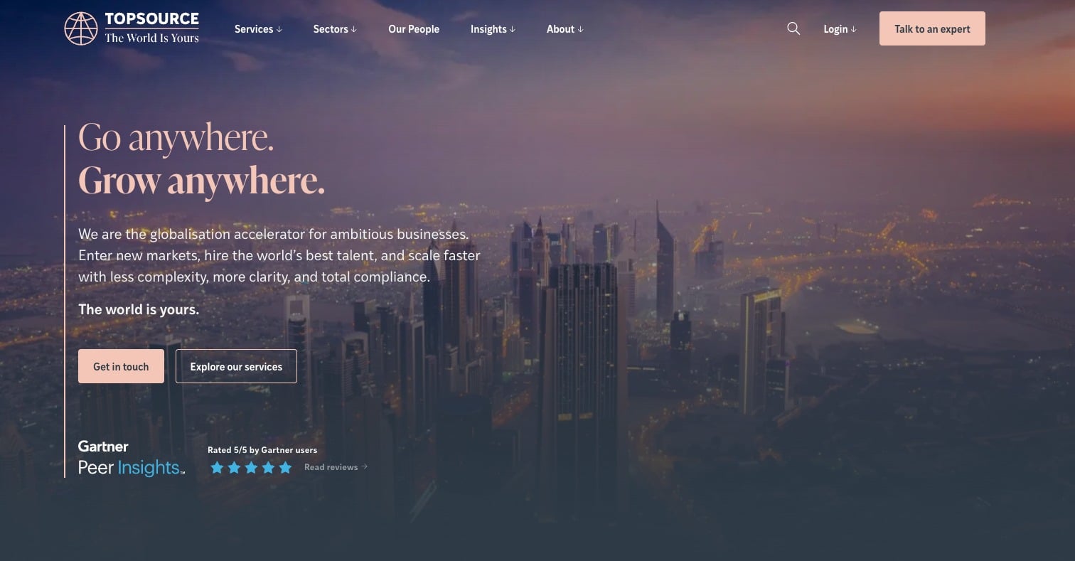 TopSource Worldwide homepage